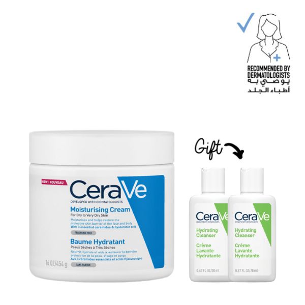 Moisturizing Cream for Dry Skin 454 g + 2x FREE Hydrating Cleanser 20 ML
