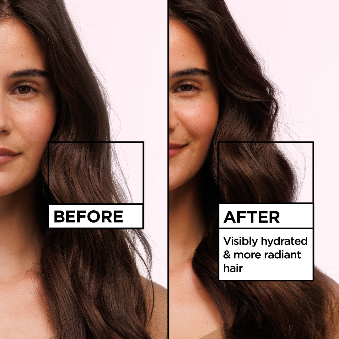 Before and after comparison of hair brightness with 'Avant' and 'Apres' labels.
