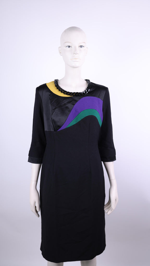 BADOO Badoo midi black dress with colored neckline | Loolia Closet