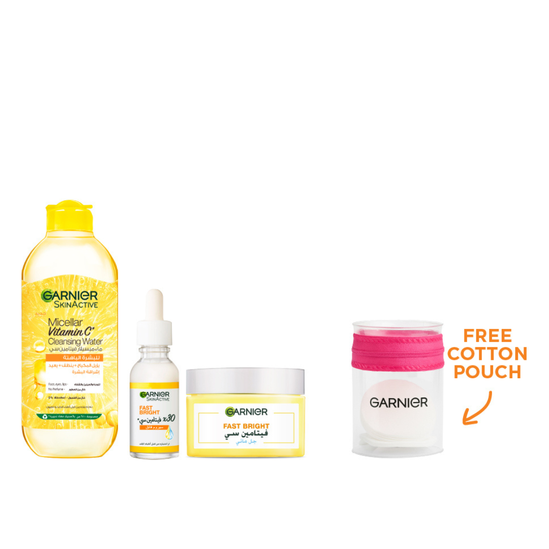 Skin Active Vitamin C Micellar Water 400ML + Day Serum 30ML + Water Gel 50ML + FREE Cotton Pads At 25% OFF
