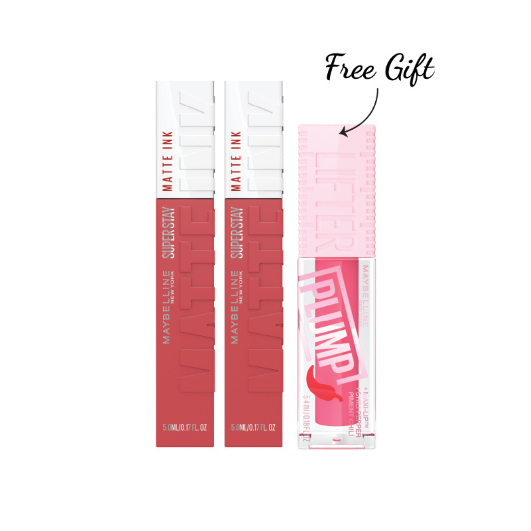 2x Superstay Matte Ink Liquid Lipstick + FREE Lifter Plump At 20% OFF