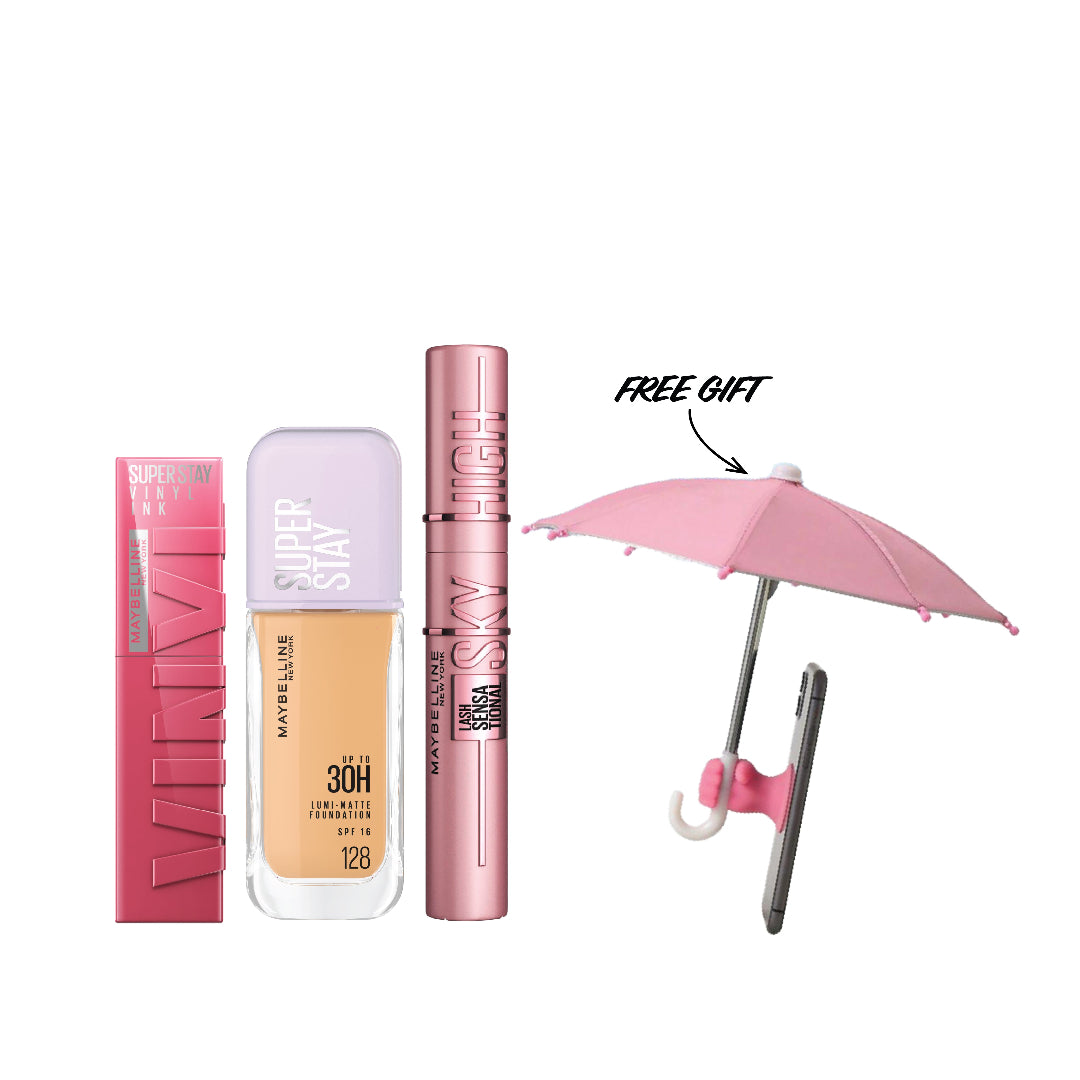 Super Stay Lumi-Matte Foundation + Vinyl Ink Lipstick + Sky High Mascara + FREE Gift