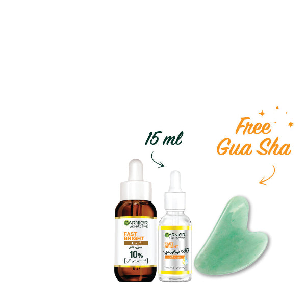 Garnier Fast Bright Night Serum 30 ML + Day Serum 15 ML + FREE Guasha At 15% OFF | Loolia Closet