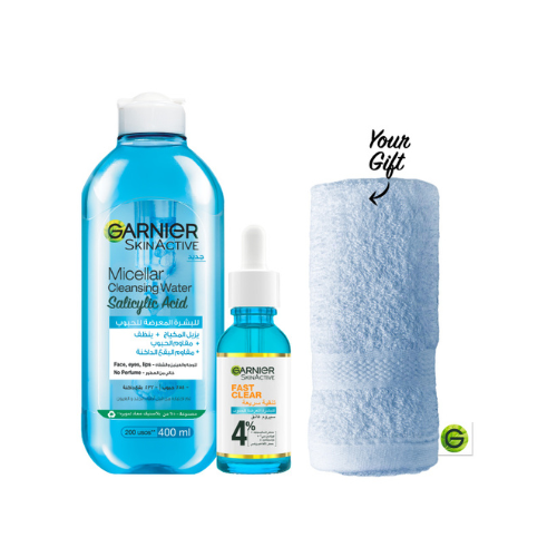 Fast Clear Serum + Micellar Water Facial + Free Garnier Fast Clear Blue Face Towels