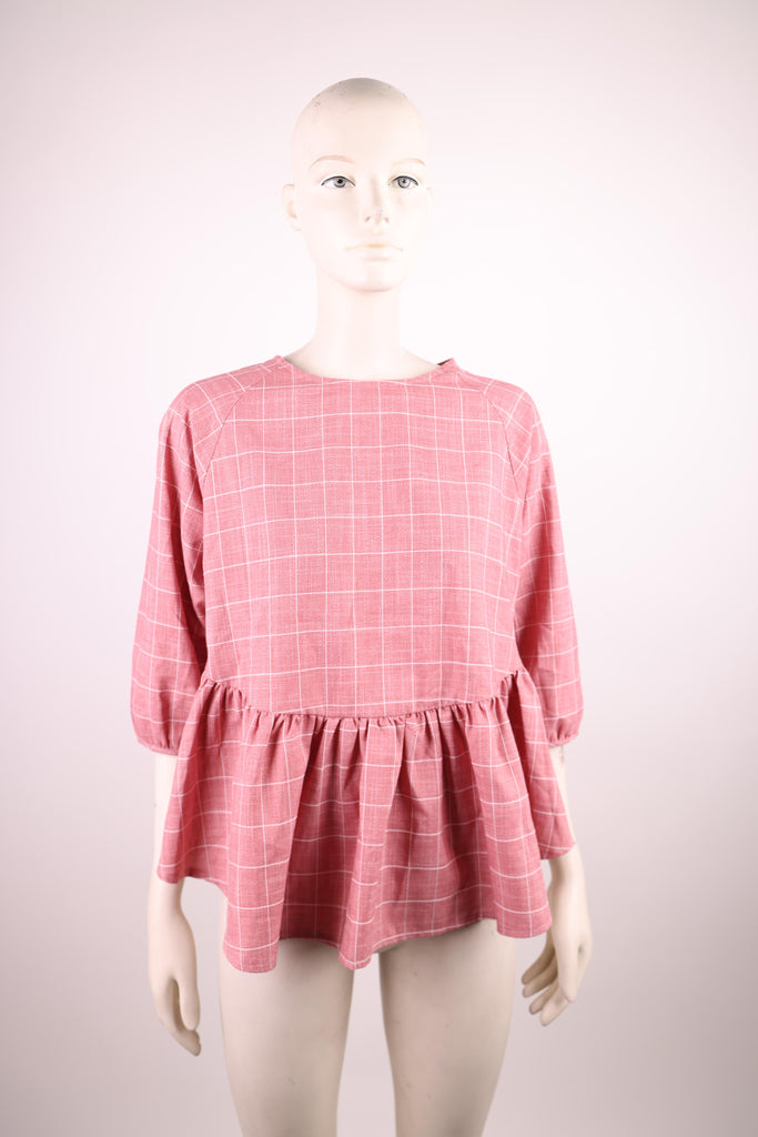 FRNCH Frnch pink plaid blouse with ruffles | Loolia Closet