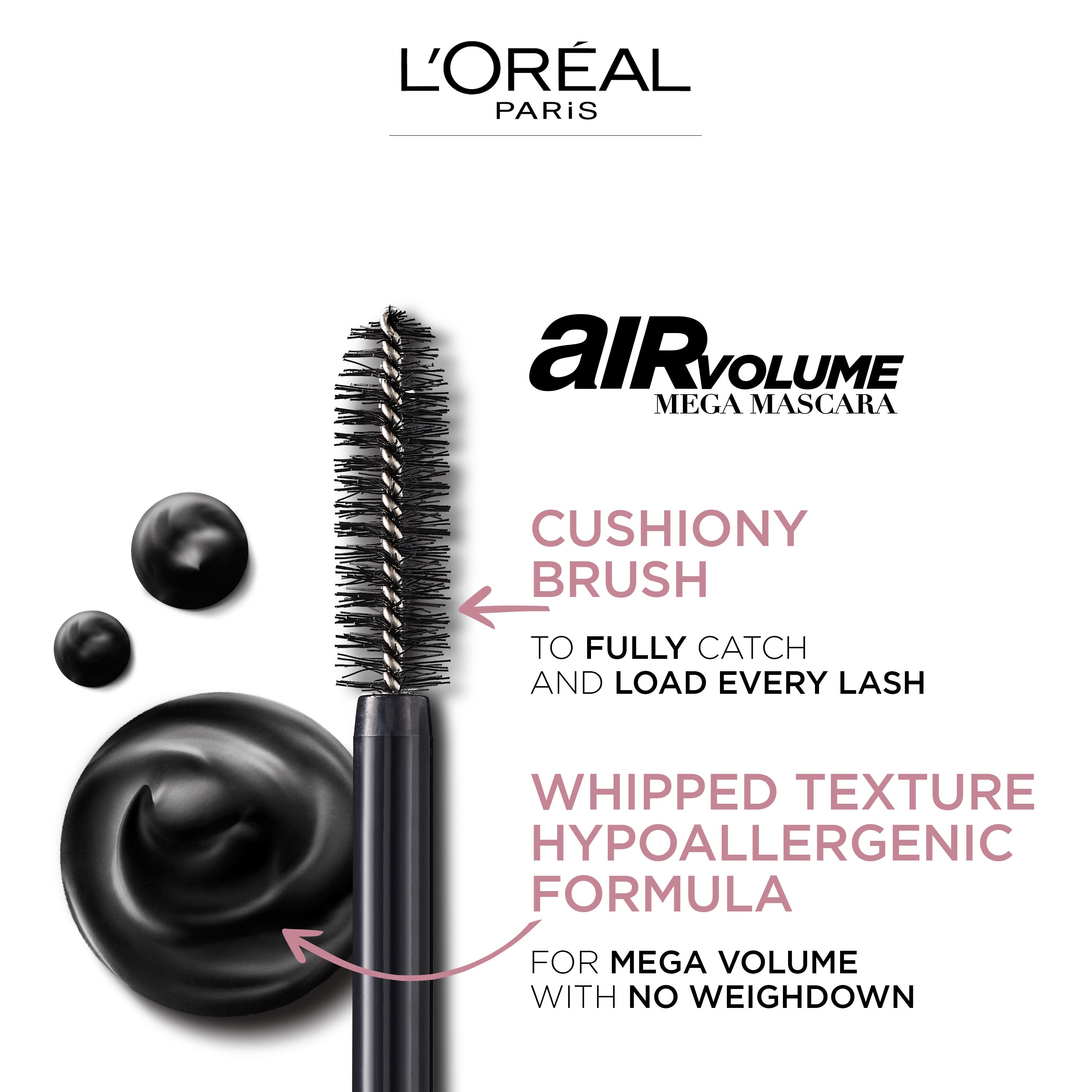 L'Oreal Paris - Air Volume Mega Mascara Washable, Air Whipped Formula Lasting Up To 24H- Lightweight