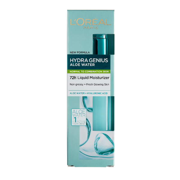 L'Oréal Paris Hydra Genius Aloe Water and Hyaluronic Acid 72H Liquid Moisturizer For Normal to Dry Skin | Loolia Closet