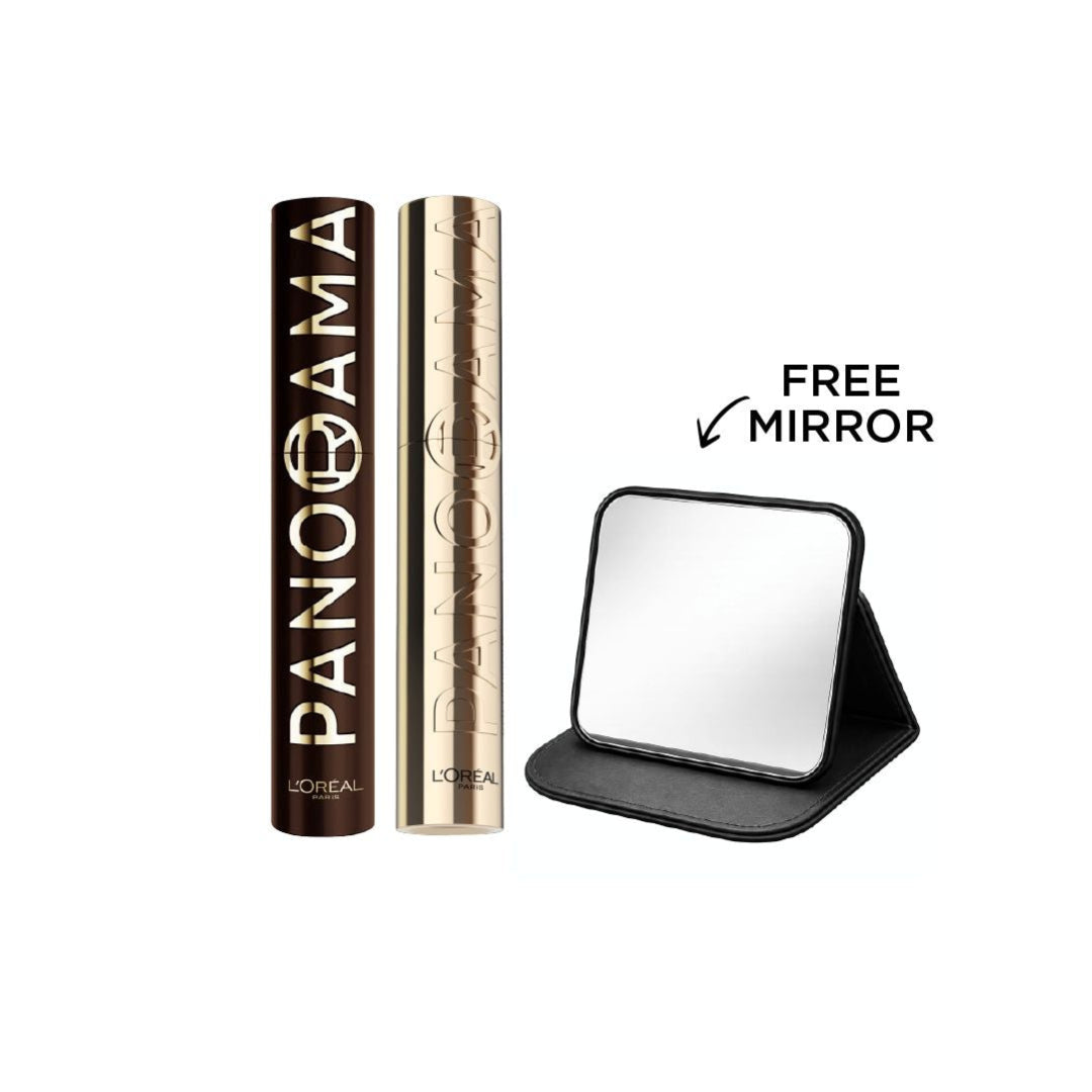 Loreal Paris Panorama mascara duo black and brown with free black mirror volumizing lengthening lashes

