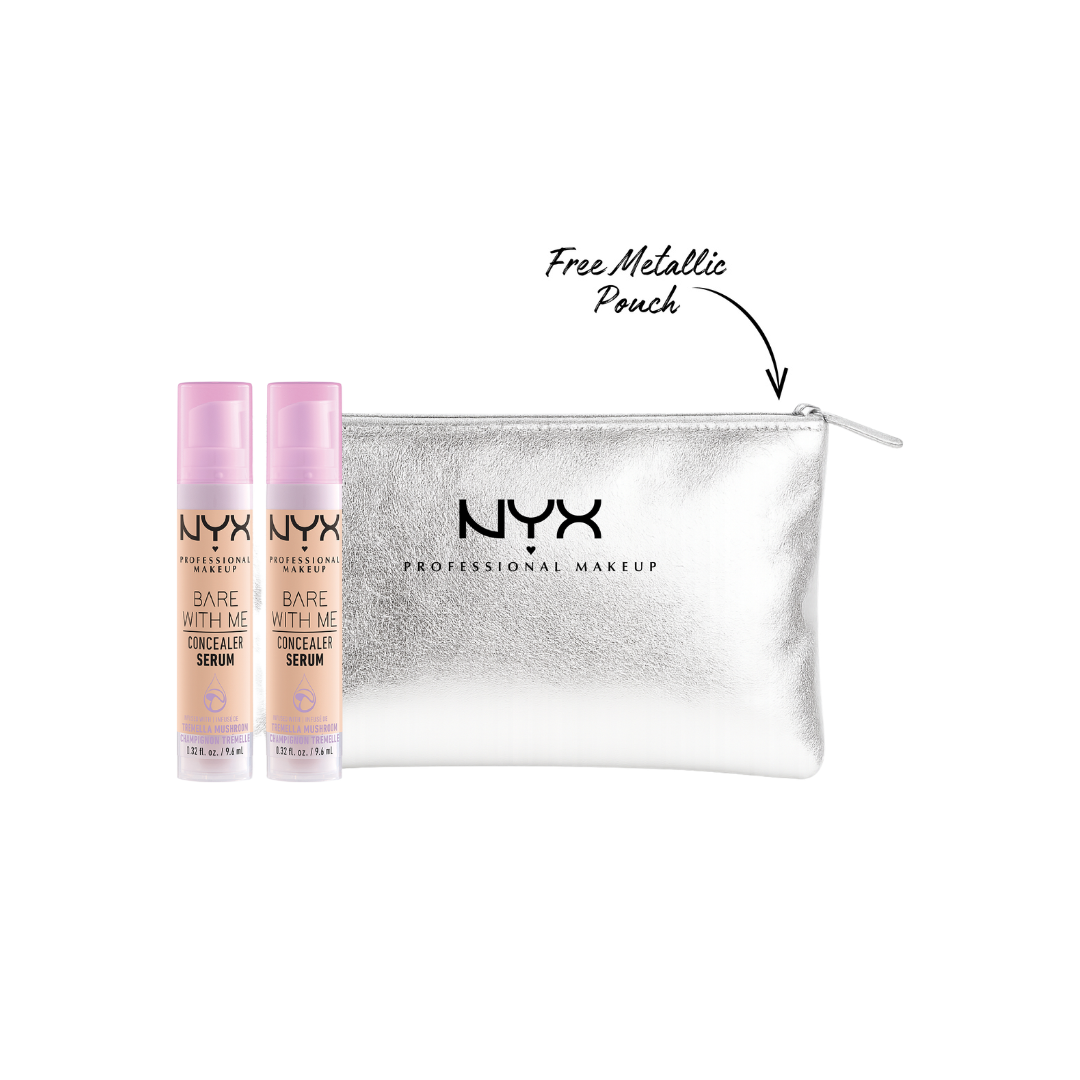 NYX Professional Makeup concealer serum duo bundle with two hydrating concealers and free silver pouch