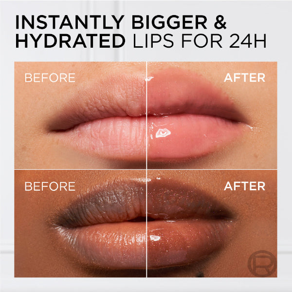 Plump Ambition Hyaluron Lip Oil, 24HR Hydration and Volumizing Shine - Before and After