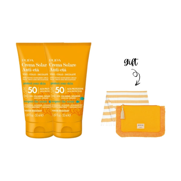 2x Anti-Aging Sunscreen Cream SPF 50 + FREE Pouch & Towel