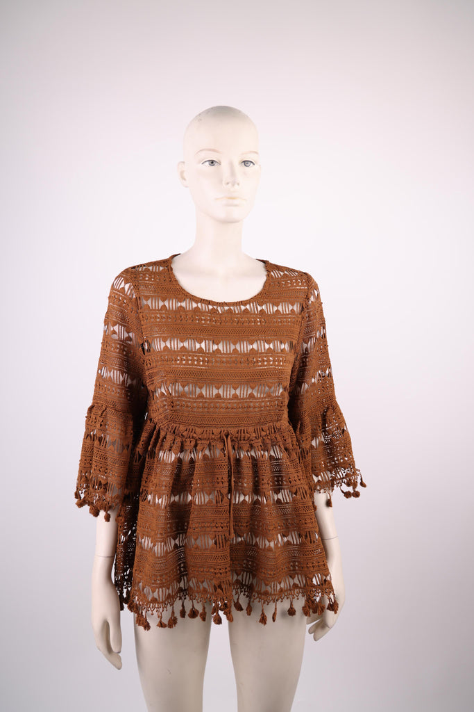 SPELL Spell perforated brown blouse | Loolia Closet