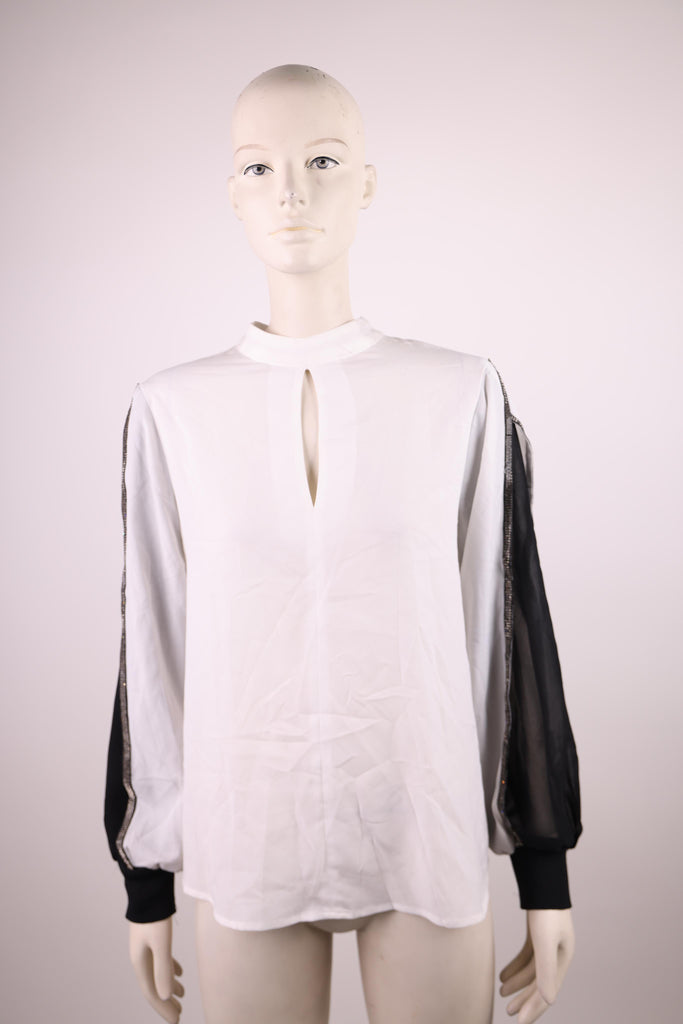 SPELL Spell white blouse with high collar and black sleeves | Loolia Closet