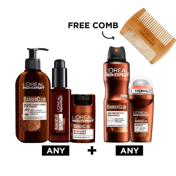 L'Oréal Paris Men Expert Barber Club Skincare Item + Deodorant + FREE Comb | Loolia Closet