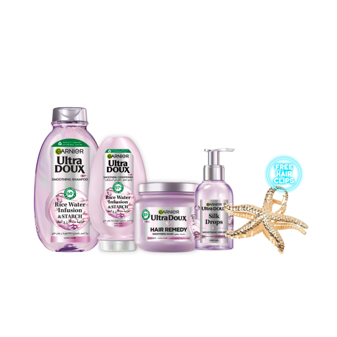 Rice Water Shampoo 400 ML + Conditioner 200 ML + Mask 200 ML + Serum 200 ML + FREE BF Hair Clip At 15% OFF