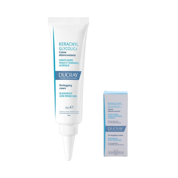 Ducray Keracnyl Glycolic+ Cleansing Cream  + FREE Unclogging Cream 5ML | Loolia Closet