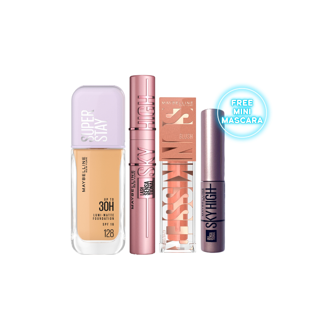 Super Stay Lumi-Matte + Sky High Mascara + Sunkisser Liquid Blush + FREE Mini Sky high At 35% OFF