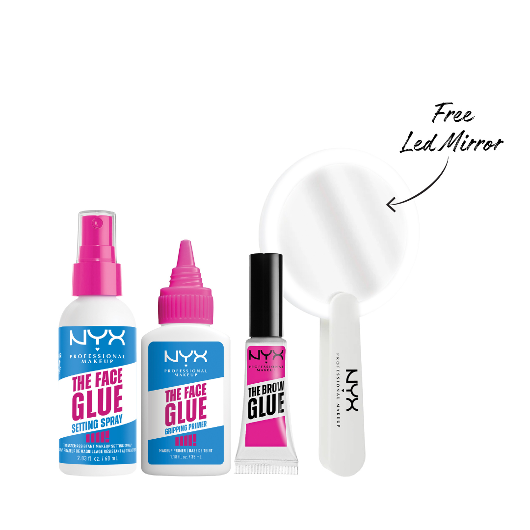 Face Glue Primer 35 mL + Glue Setting Spray 60 mL + Glue Instant Brow Styler + FREE Led Mirror