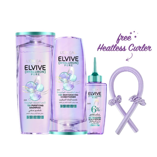 L'Oréal Paris Elvive Hyaluron Pure Shampoo + Conditioner 200 ML + Serum + FREE Heatless Curler | Loolia Closet