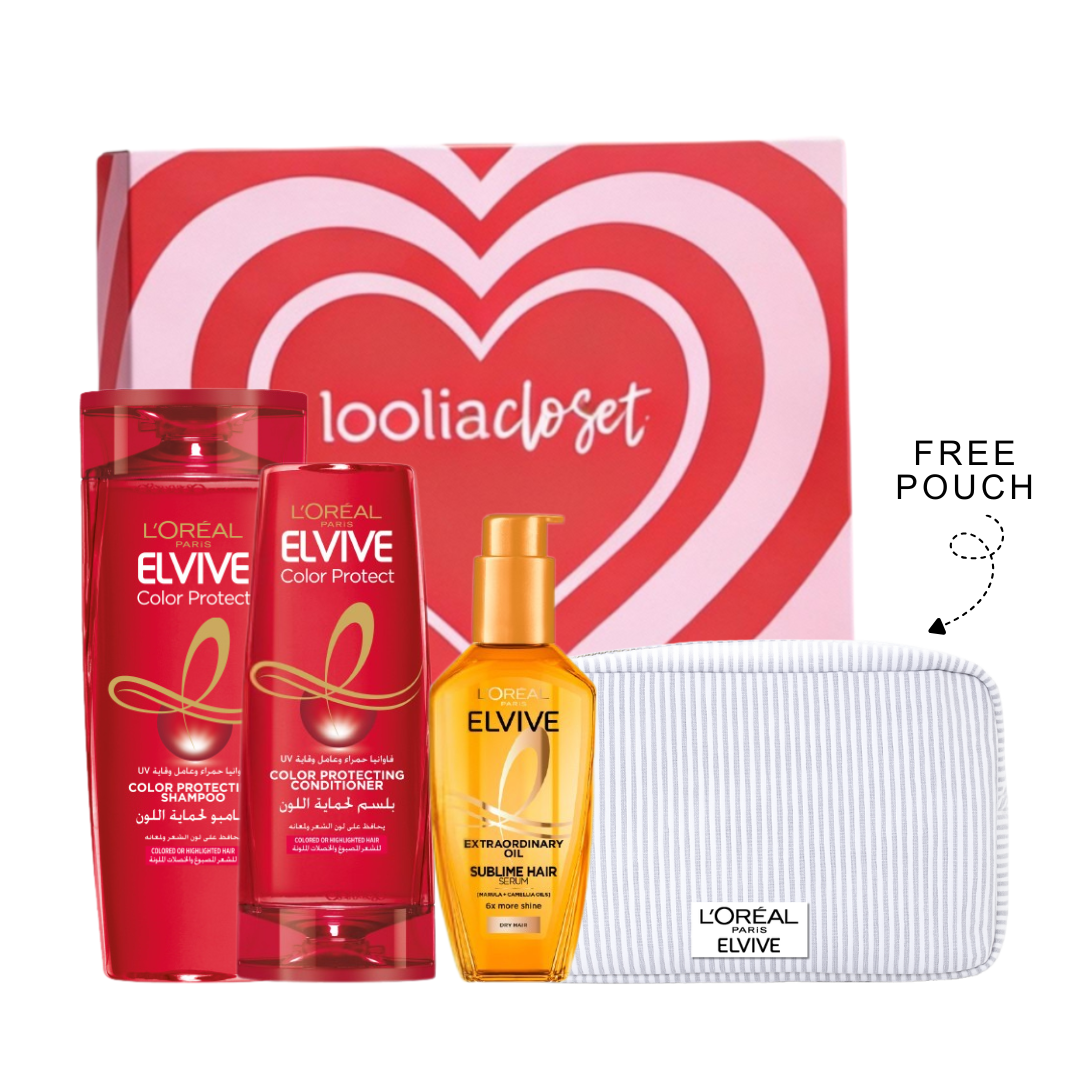 Elvive Color Protect Shampoo 400mL + Elvive Color Protect Conditioner 200mL + Elvive Extraordinary Hair Oil 100mL + FREE Pouch At 20% OFF