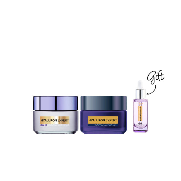 L'Oréal Paris Hyaluron Expert Day Cream + Night Cream + FREE Mini Serum At 15% OFF | Loolia Closet