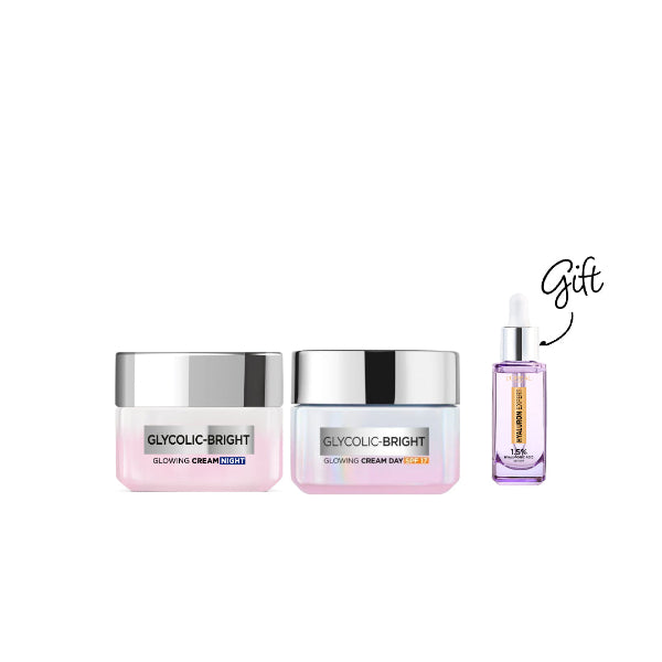 L'Oréal Paris Glycolic Bright Day Cream + Night Cream + FREE Mini Serum At 15% OFF | Loolia Closet