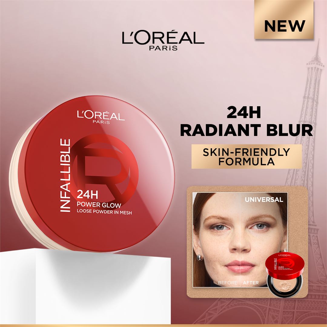 Infaillible 24H Power Glow Loose Powder in Mesh, Pore Blurring, Radiant Glow, and Hydrating Formula 9.5g