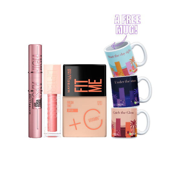 Maybelline New York Sky High Mascara + Fit Me Fresh Tint SPF50 + Lifter Lip Gloss + FREE Night Mug At 20% OFF | Loolia Closet