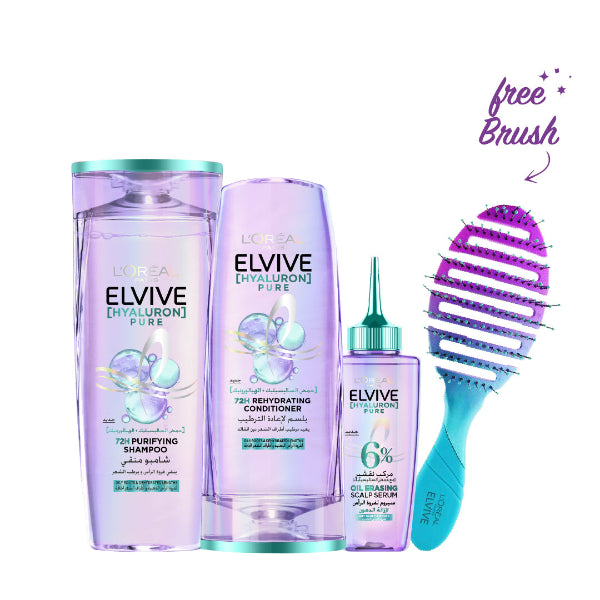 Elvive Hyaluron Pure Shampoo + Conditioner 200 ML + Serum + FREE  Wet Brush