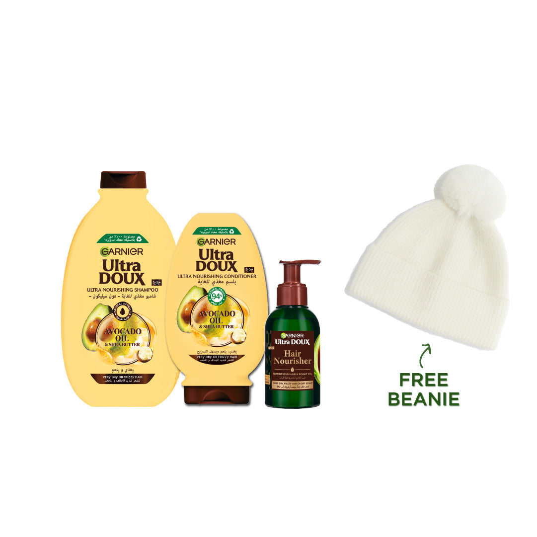 Ultra Doux Pure Avocado Shampoo 400 ML + Conditioner 200 ML + Oil 115 ML + FREE Beanie At 15% OFF