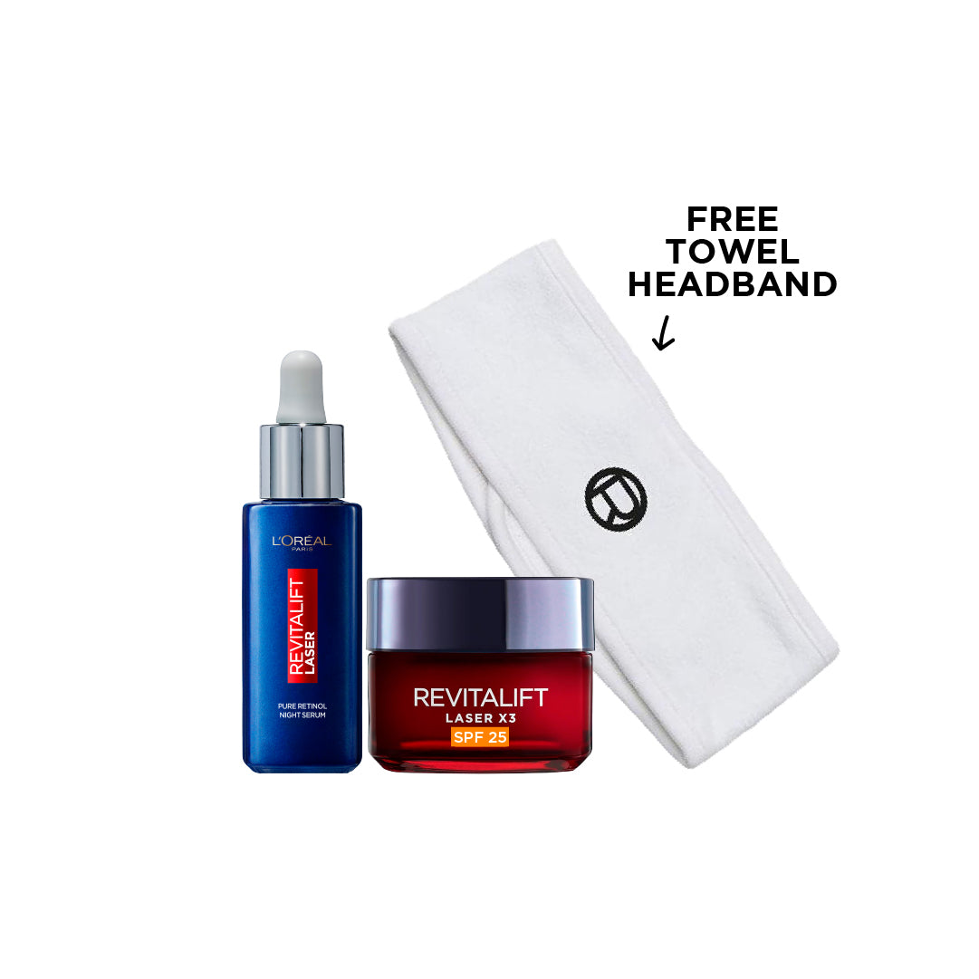 Retinol Night Serum + Revitalift Day Cream + FREE Headband Towel At 20% OFF