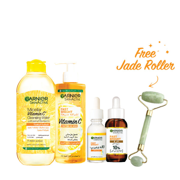 Garnier Fast Bright Micellar Water + Gel Wash + Day Serum + Night Serum + FREEJade Roller At 25% OFF | Loolia Closet