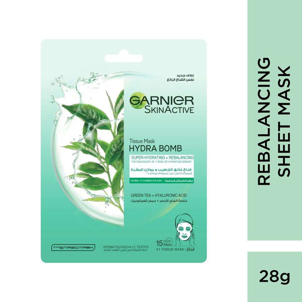 Garnier Hydra Bomb Green Tea Super-Hydrating & Rebalancing Tissue Mask for Normal to Combination Skin | Loolia Closet